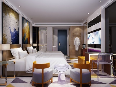 3d现代酒店双床房模型