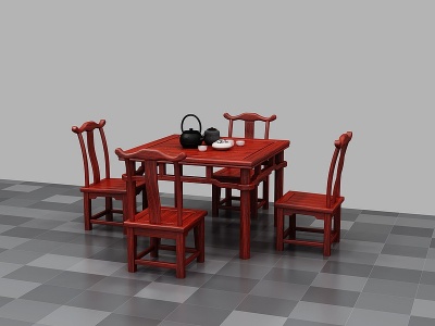 3d新古典明式小茶桌椅模型