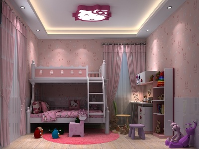 粉色现代儿童房模型3d模型