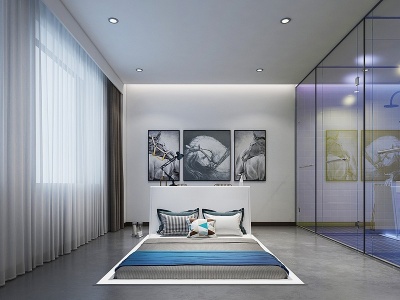 3d现代客房卧室模型