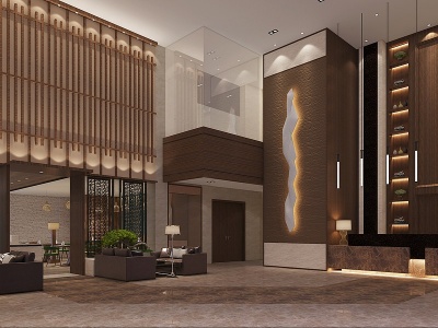 3d新中式酒店大堂卫生间模型