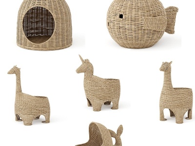 现代竹编宠物屋模型