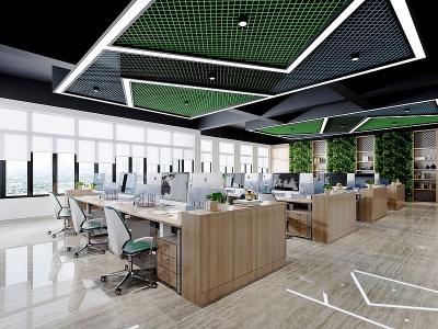 3d现代开敞办公室模型