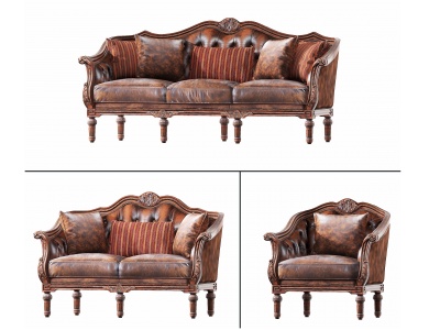 欧式古典皮革沙发组合模型3d模型