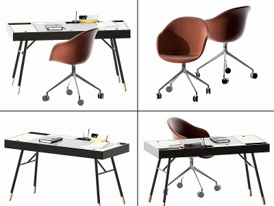 3d现实木书桌椅模型