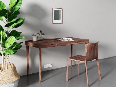 3d现代原木书桌椅模型