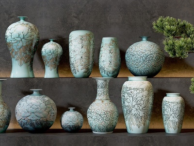 3d新中式雕花陶瓷器皿模型