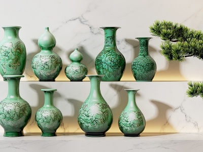 3d新中式雕花陶瓷器皿模型