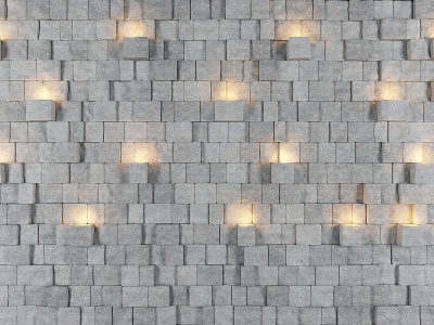 3d现代石头砖墙背景墙模型