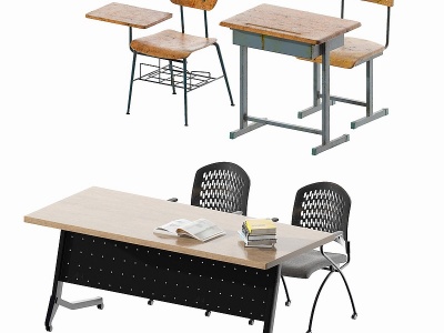 3d现代学生课桌椅模型