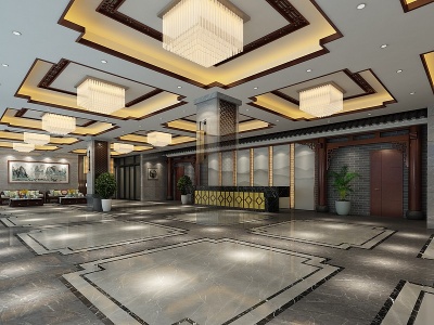 新中式酒店大厅模型3d模型