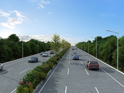 3d现代双向六车道道路规划模型