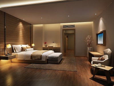 3d现代酒店大床房客房模型