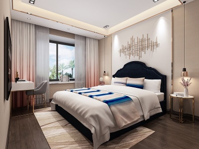 3d现代卧室床床头柜装饰品模型