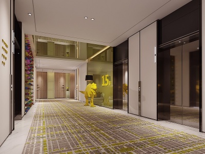 3d现代酒店走廊模型