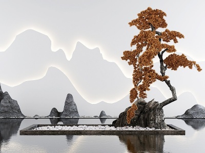 3d新中式松树景观小品模型