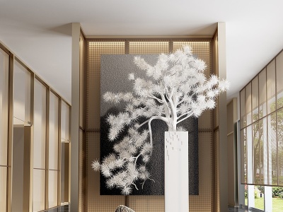 3d新中式玄关景观走廊模型