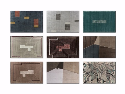 新中式几何撞色装饰地毯模型3d模型