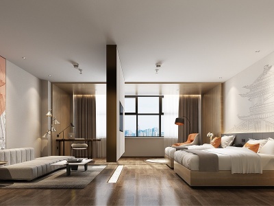 现代轻奢酒店客房双床房模型3d模型