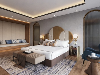 3d新中式酒店客房套房模型