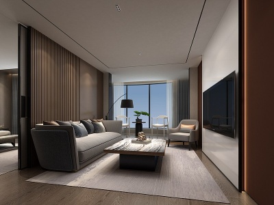 3d现代新中式卧室起居室模型