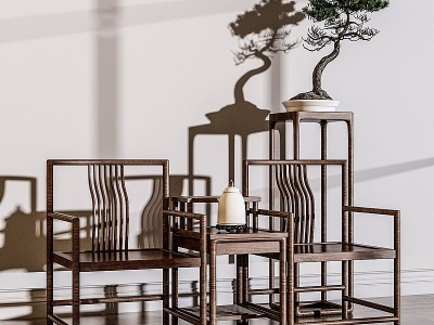 3d新中式椅子茶几模型