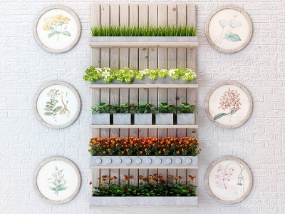 北欧壁挂花架盆栽阳台植物模型3d模型