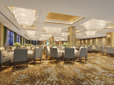 3d新中式轻奢宴会厅模型