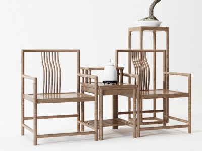 3d中式实木单椅模型