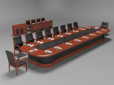 3d新中式会议桌椅模型