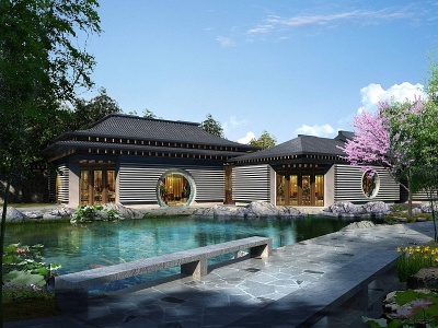 新中式会所别墅模型3d模型