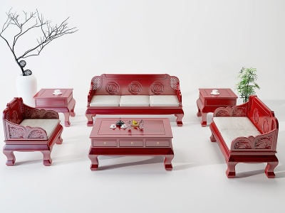 3d古典红木实木沙发茶几模型