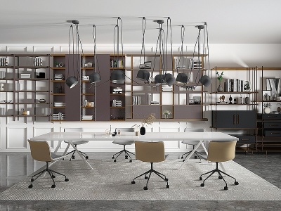 3d现代会议桌椅书柜组合模型