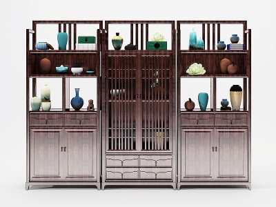 3d新中式装饰柜模型