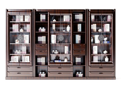 新中式实木书柜模型3d模型