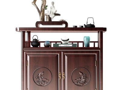 3d新中式红木茶柜边柜模型