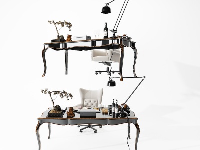 3d欧式古典书桌椅模型