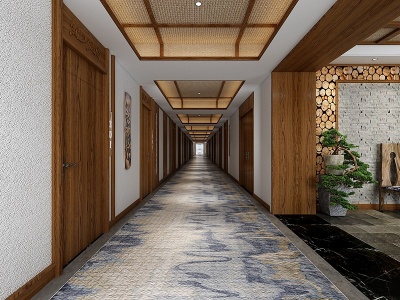 新中式民宿酒店过道模型3d模型