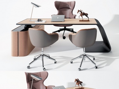 3d现代班台桌椅组合模型
