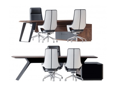 3d现代简约班台办公桌椅组合模型