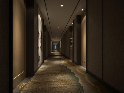 3d新中式酒店过道模型