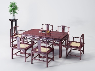 3d中式古典红木实木餐桌椅模型