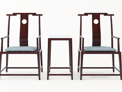 3d新中式实木椅子边几模型