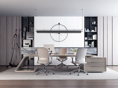 3d现代办公桌椅班台组合模型