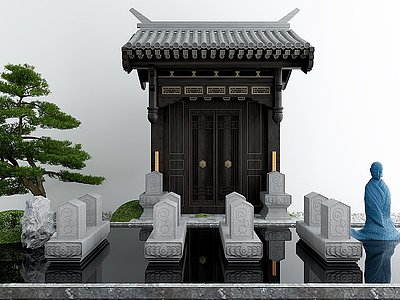 3d中式禅意庭院景观小品模型