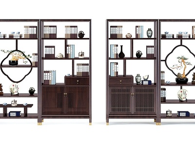 3d新中式实木书柜模型