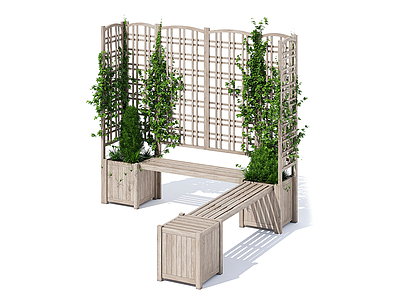 户外长凳爬山虎植物墙模型3d模型