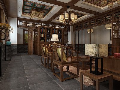 3d中式酒店接待模型