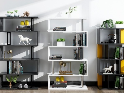 3d现代简约书架书柜置物架模型