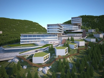 3d现代酒店办公楼建筑外观模型